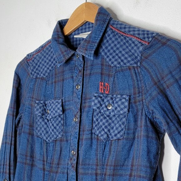 Harley Davidson Small Blue Long Sleeve Button Down Embroidered Back Shirt‎ S - Picture 3 of 6